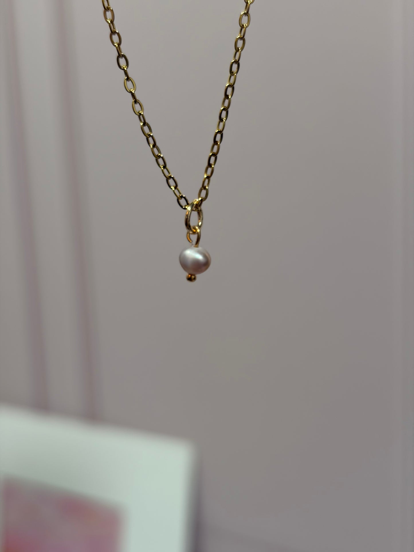 Collar Destello Perla Rosa Mini