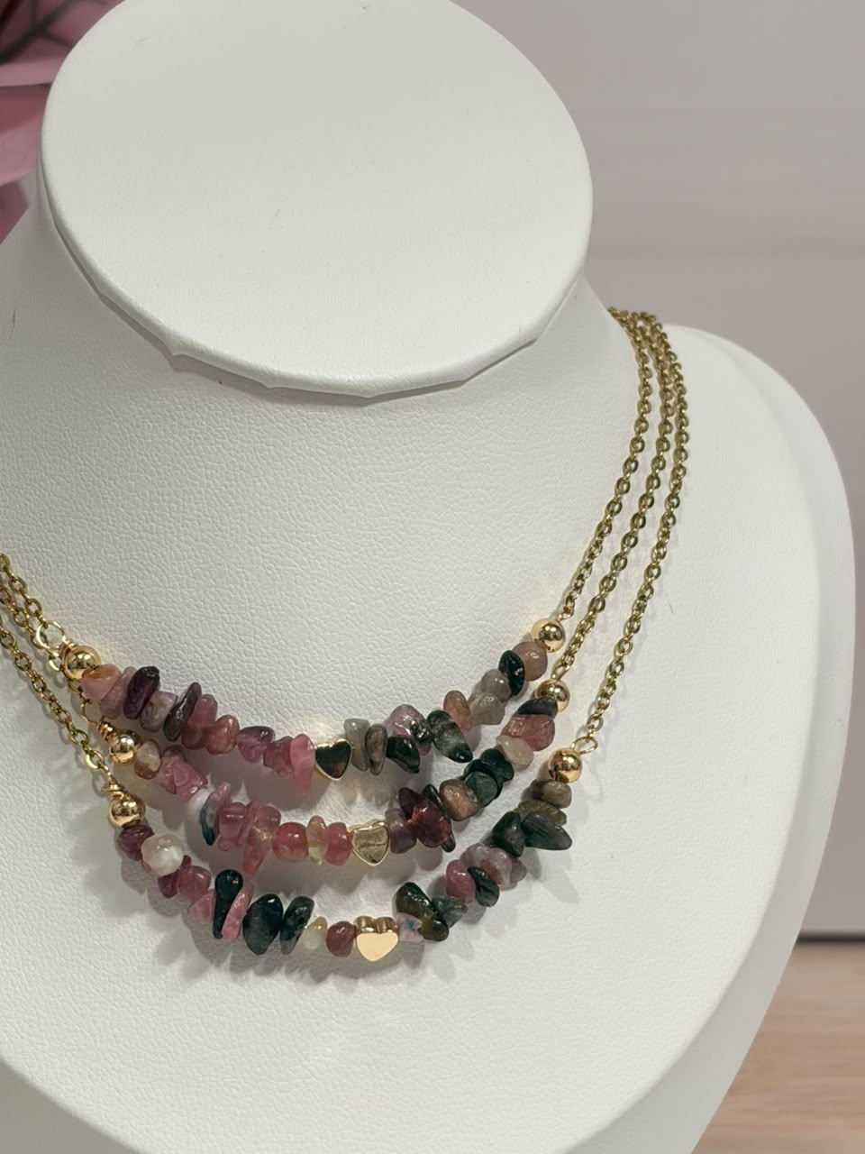 Collar Turmalina Sandia y Corazón