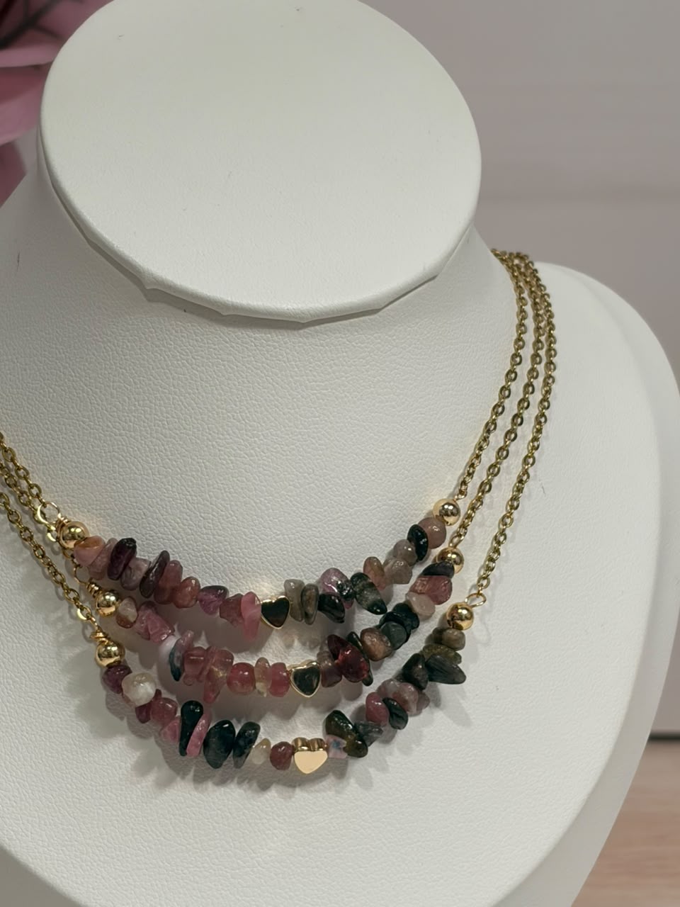 Collar Turmalina Sandia y Corazón