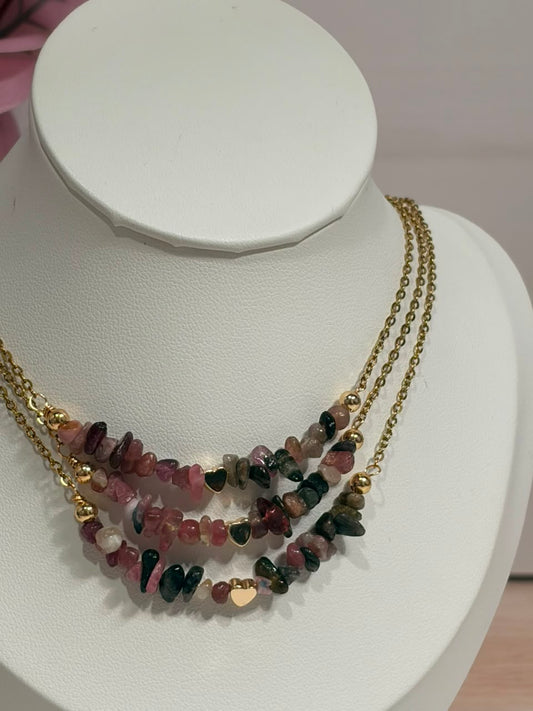 Collar Turmalina Sandia y Corazón
