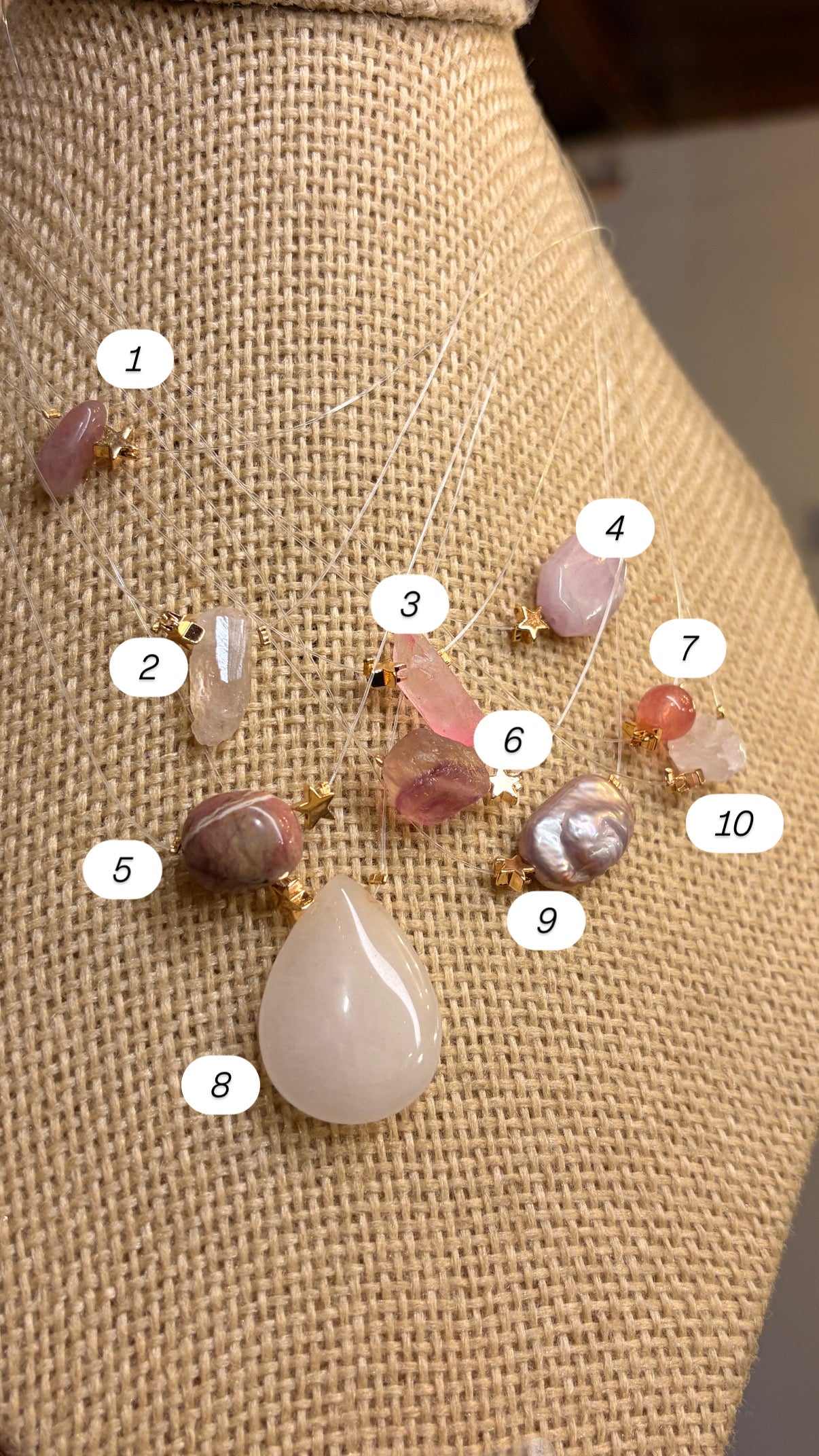 Stock de Bien de Ojo• Collar Flotante de Cuarzo • Ajustable