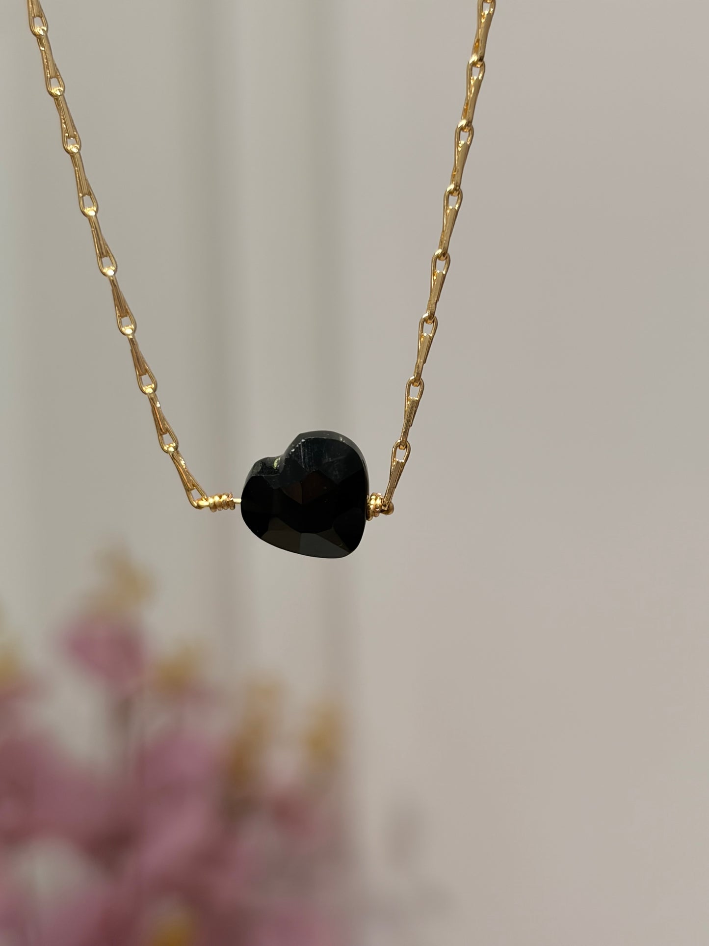 SHINE• Collar Corazón Obsidiana Facetado