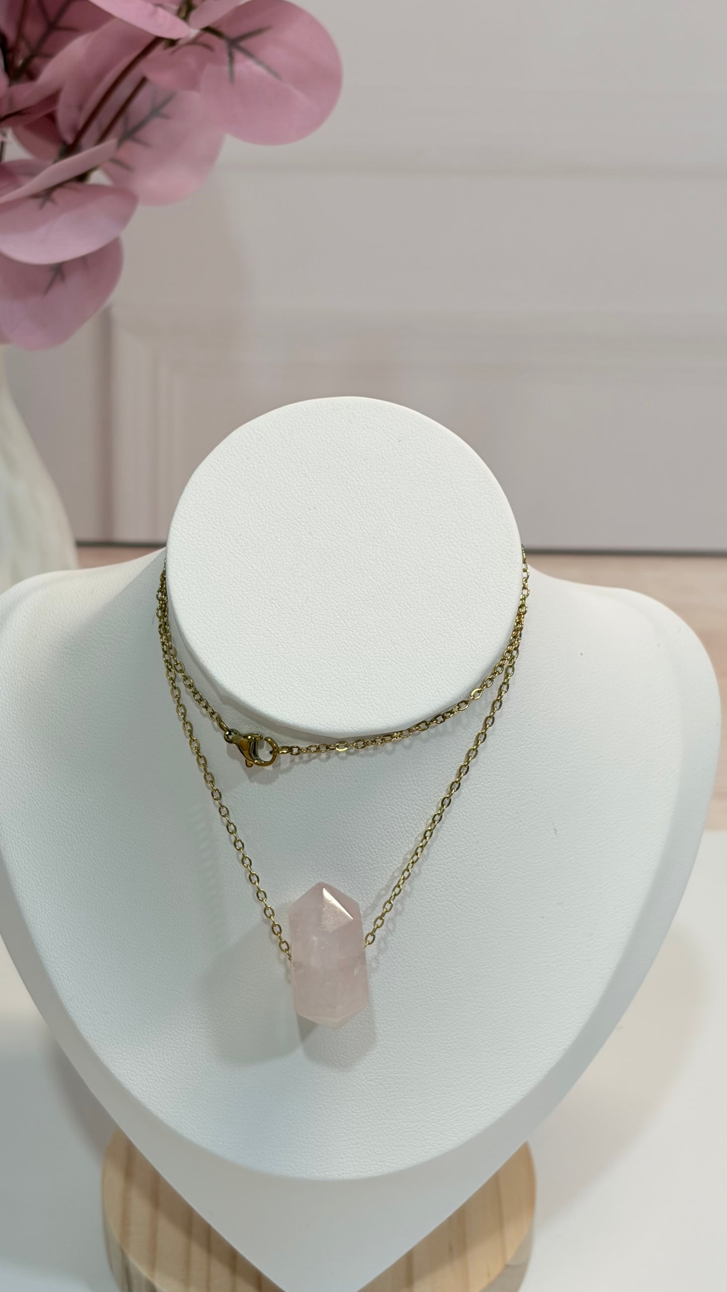 Collar Cuarzo Rosa Doble Punta