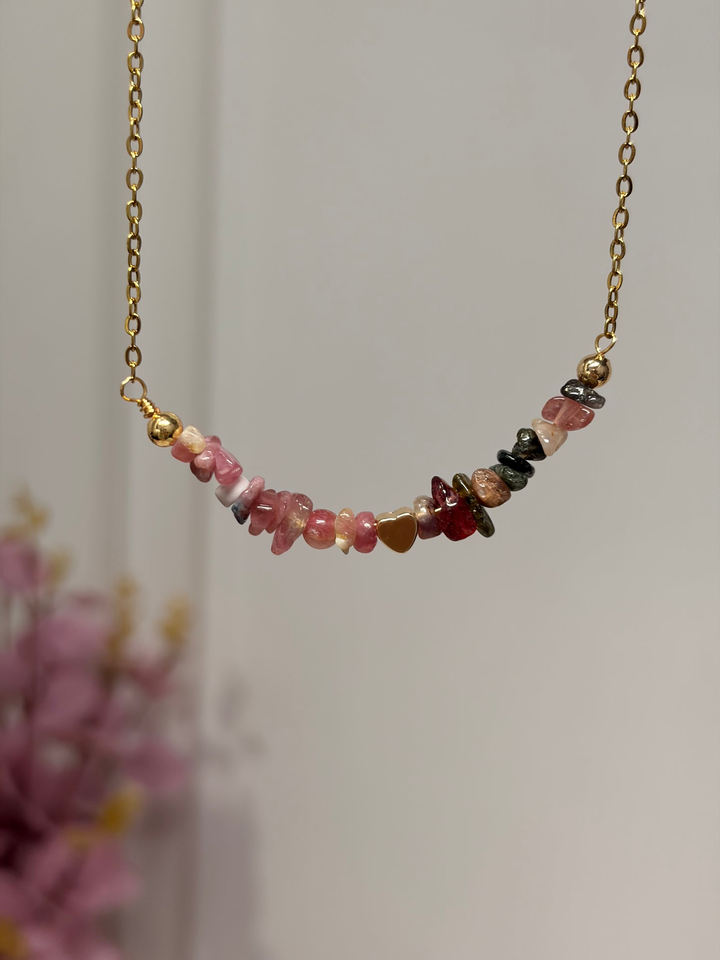 Collar Turmalina Sandia y Corazón