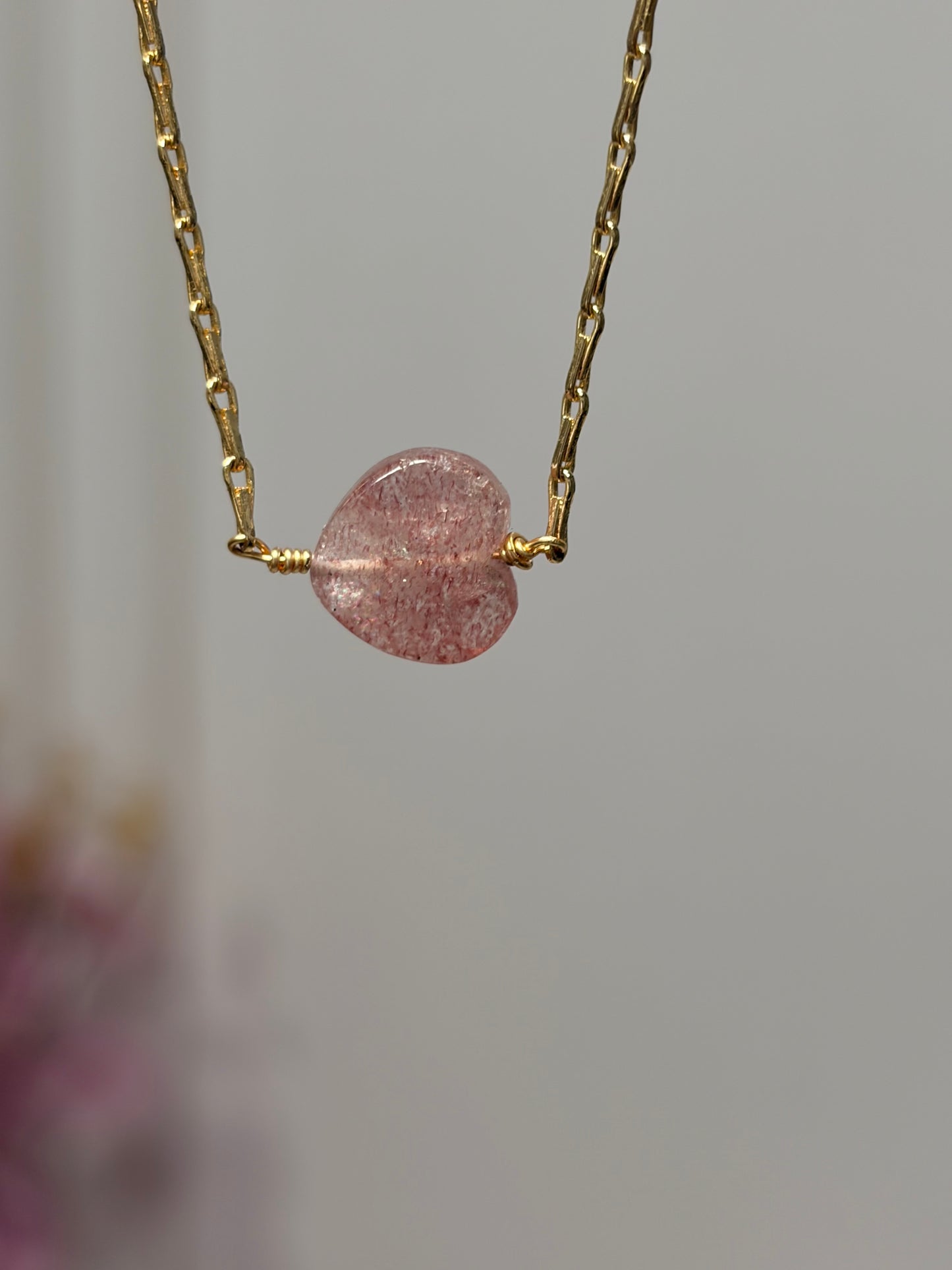 SHINE• Collar Cuarzo Fresa Corazón Facetado