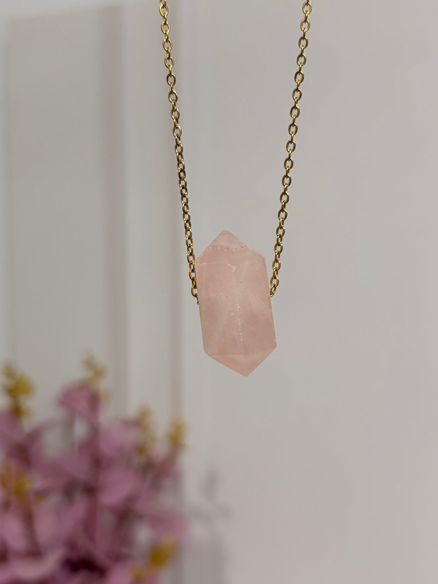 Collar Cuarzo Rosa Doble Punta
