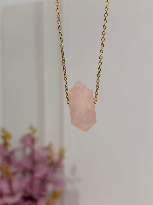Collar Cuarzo Rosa Doble Punta